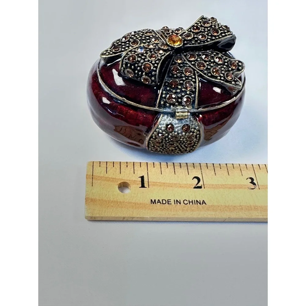 Round Burgundy Trinket Jewelry Box with Rhinestone Bow Accent Display Decor‎